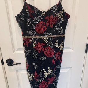 Lulus Show stopper black red embroidered sequin bodycon midi dress